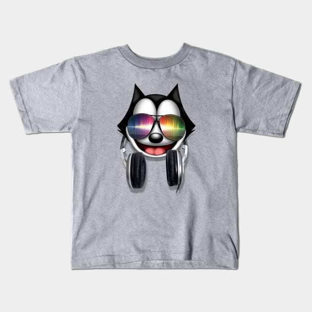 FELIX - HEADPHONES Kids T-Shirt by ROBZILLA